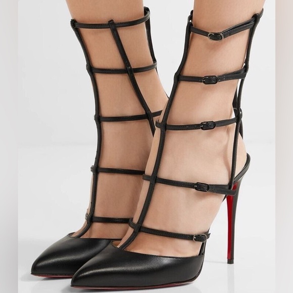 CHRISTIAN LOUBOUTIN BLACK LEATHER CAGE PUMP - Picture 3 of 11